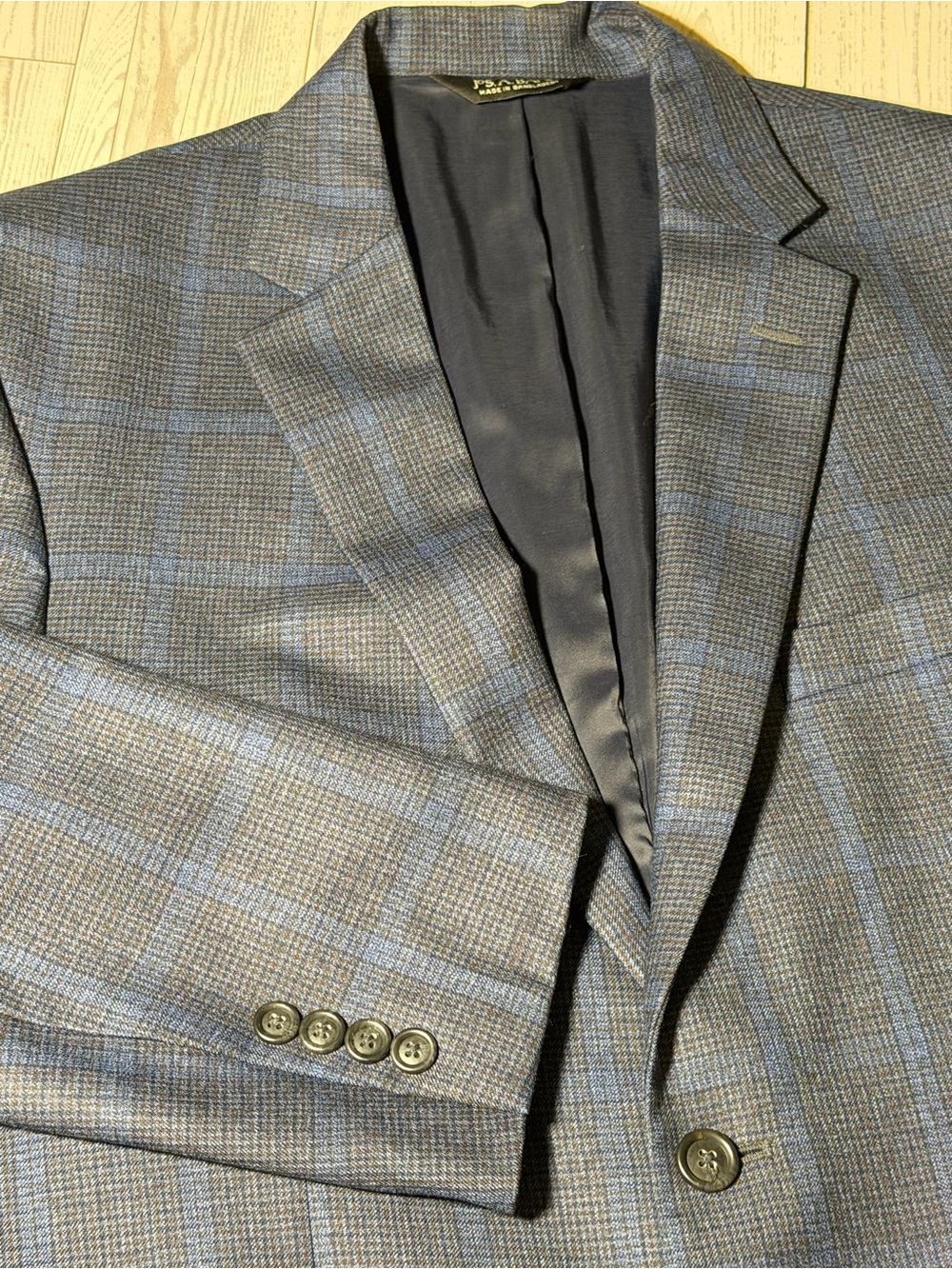 Jos A Bank Men’s 42R Blue Plaid 100% Wool Sport Coat Blazer Two Button